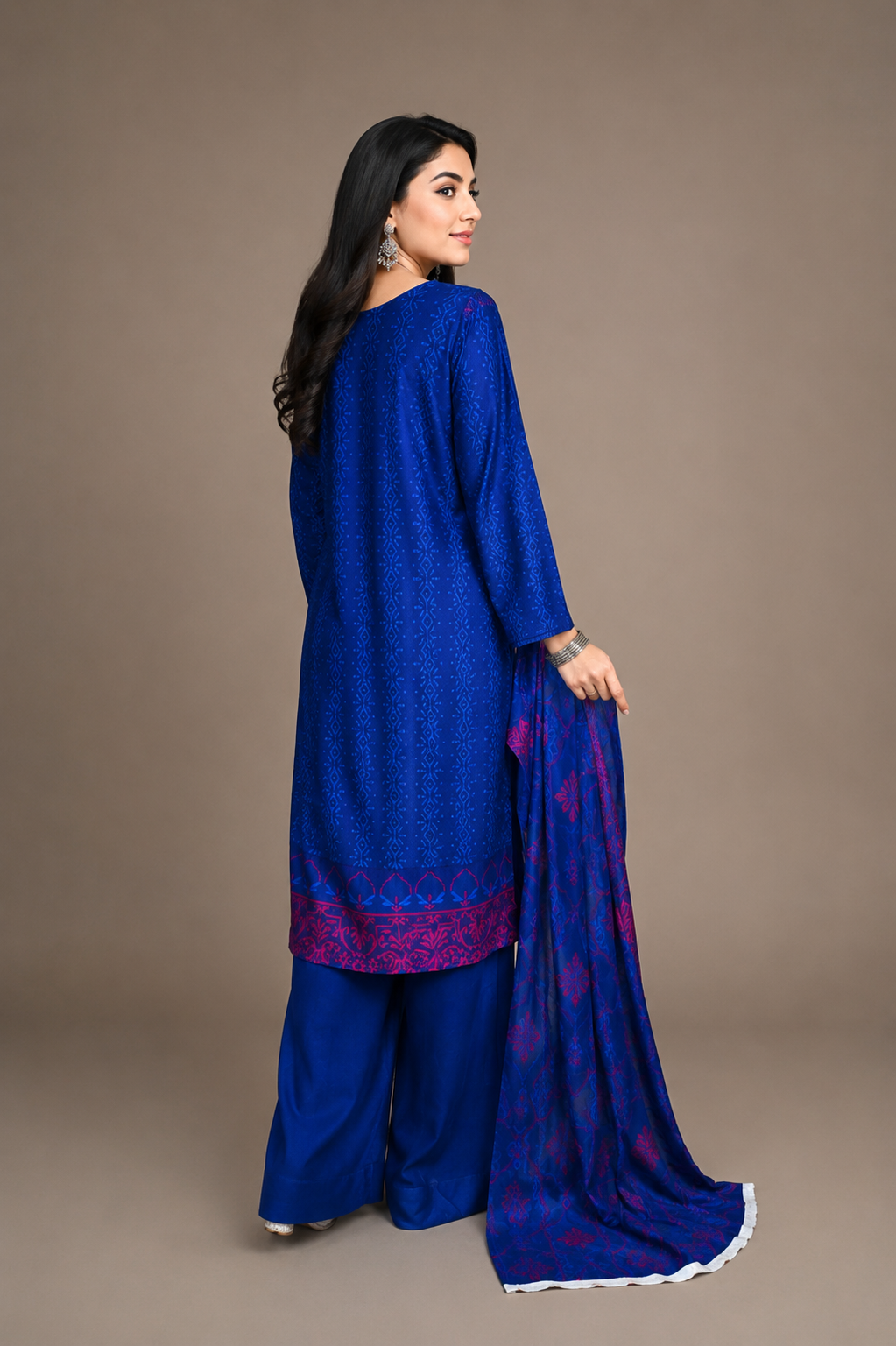 3 piece dark blue with embroided lawn suit