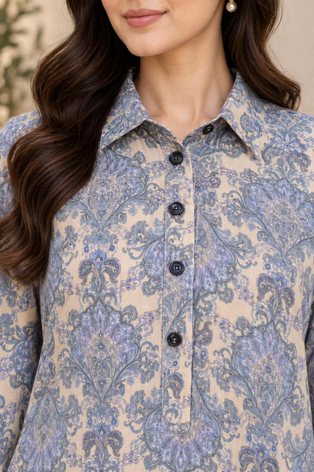 Blue Floral Printed Modest Long Dress