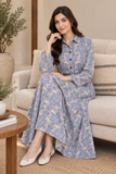 Blue Floral Printed Modest Long Dress