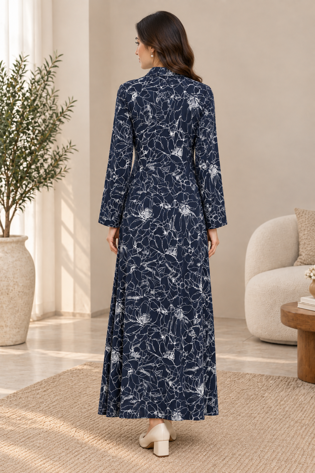 Navy blue printed long dress
