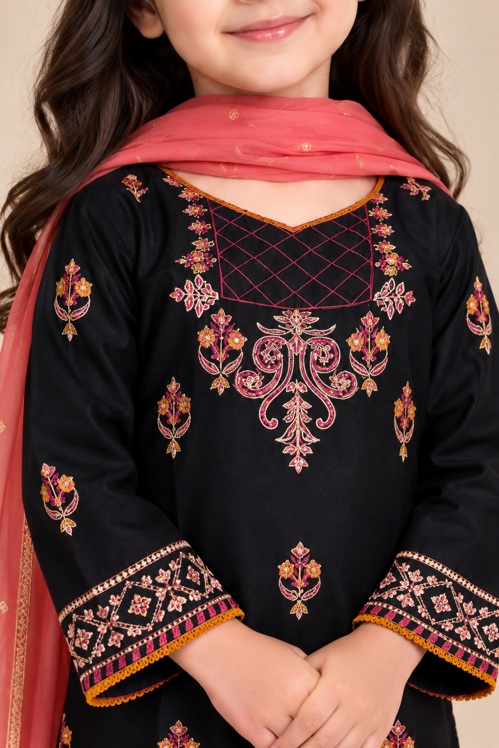 Black & Pink lawn embroidered suit