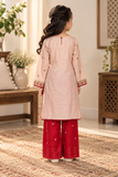 Peach Embroidered 3-Piece Suit with Red Dupatta