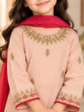 Peach Embroidered 3-Piece Suit with Red Dupatta
