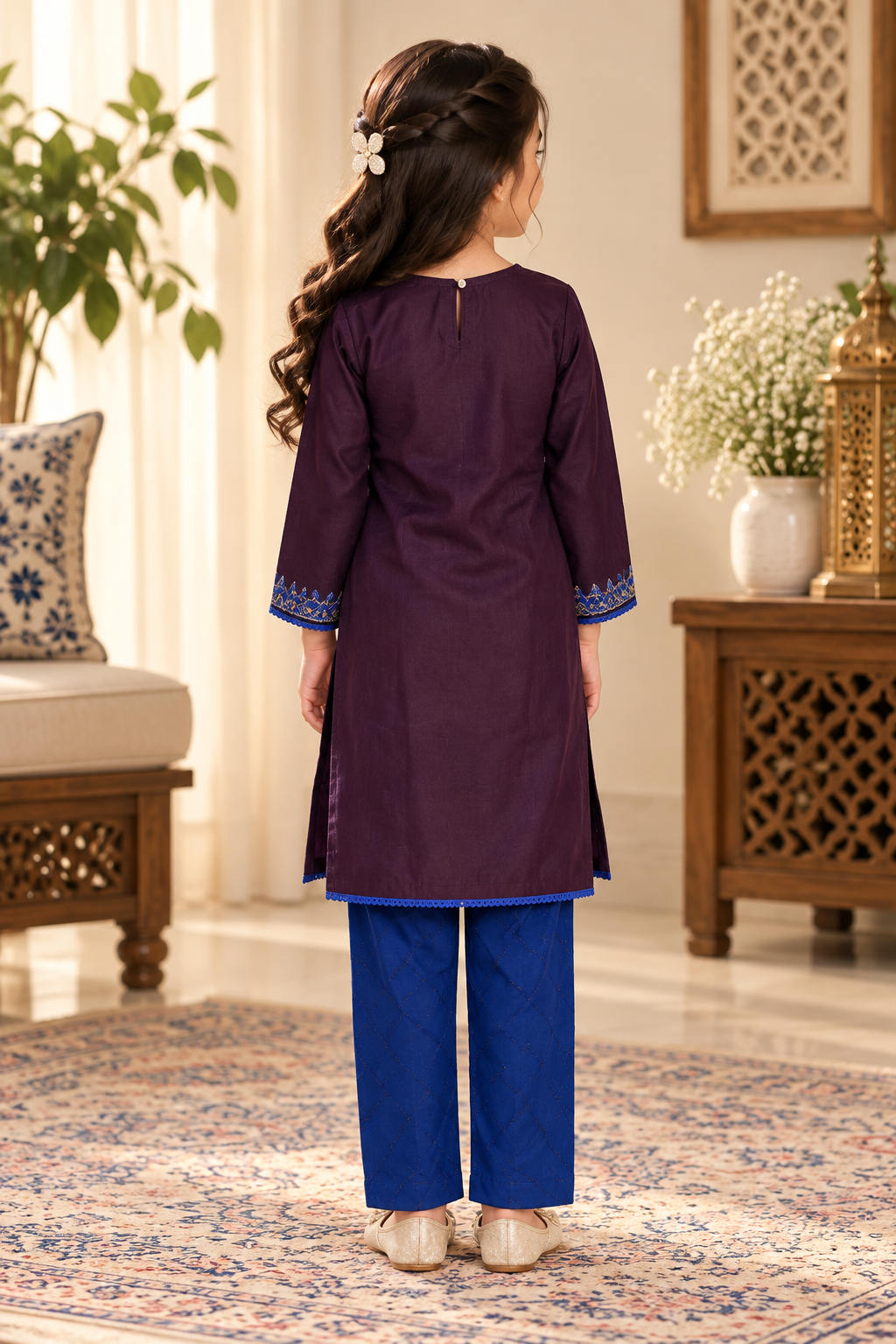 Plum & Royal Blue Embroidered 2-Piece Suit