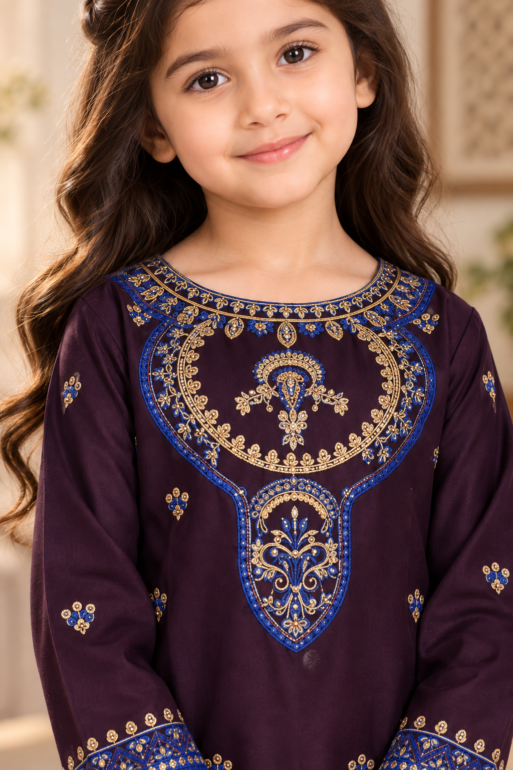 Plum & Royal Blue Embroidered 2-Piece Suit