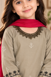 Beige & Pink Lawn Embroidered 3-Piece Suit