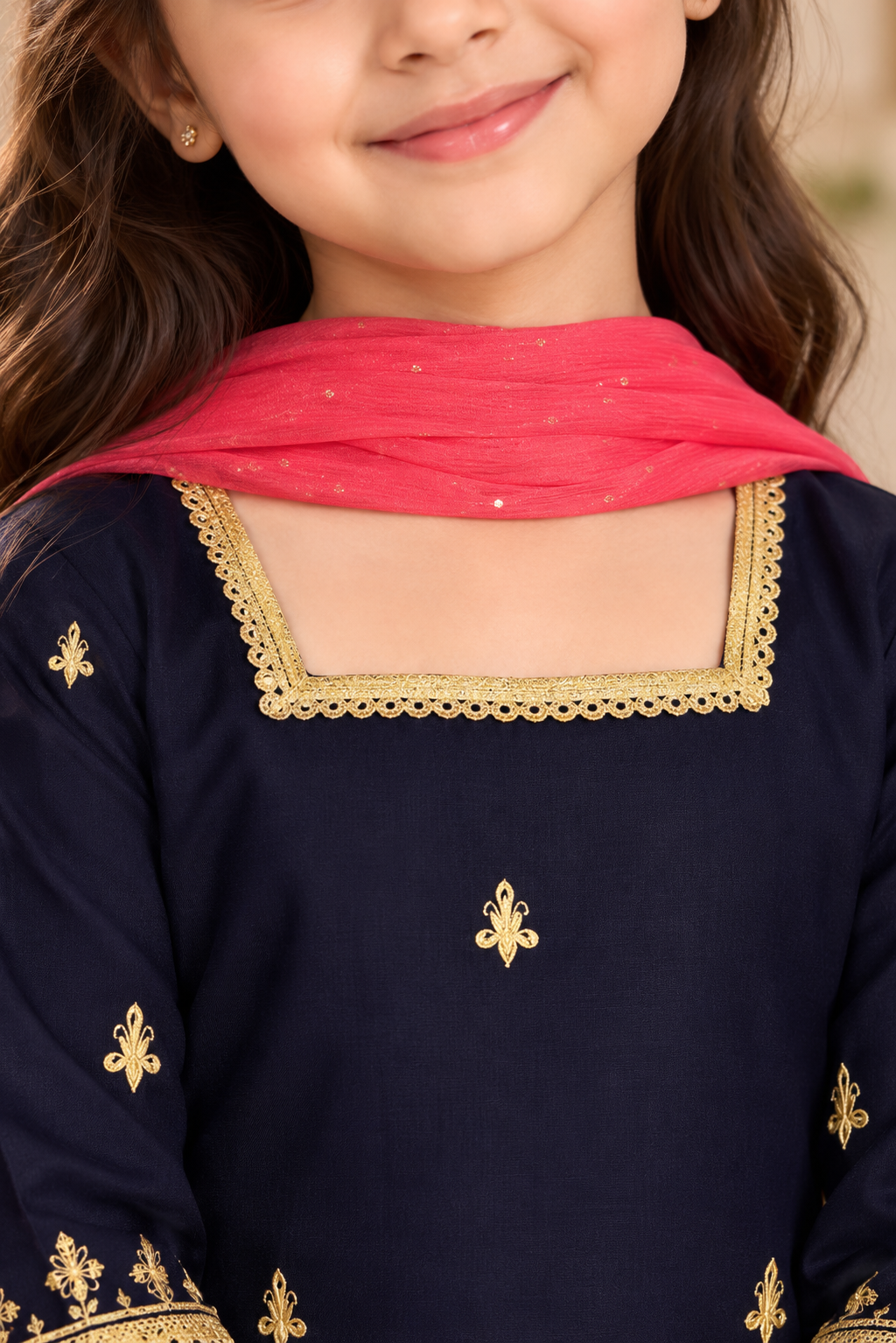 Navy Blue & Lemon Yellow lawn Embroidered 3-Piece Suit