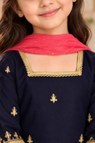 Navy Blue & Lemon Yellow lawn Embroidered 3-Piece Suit