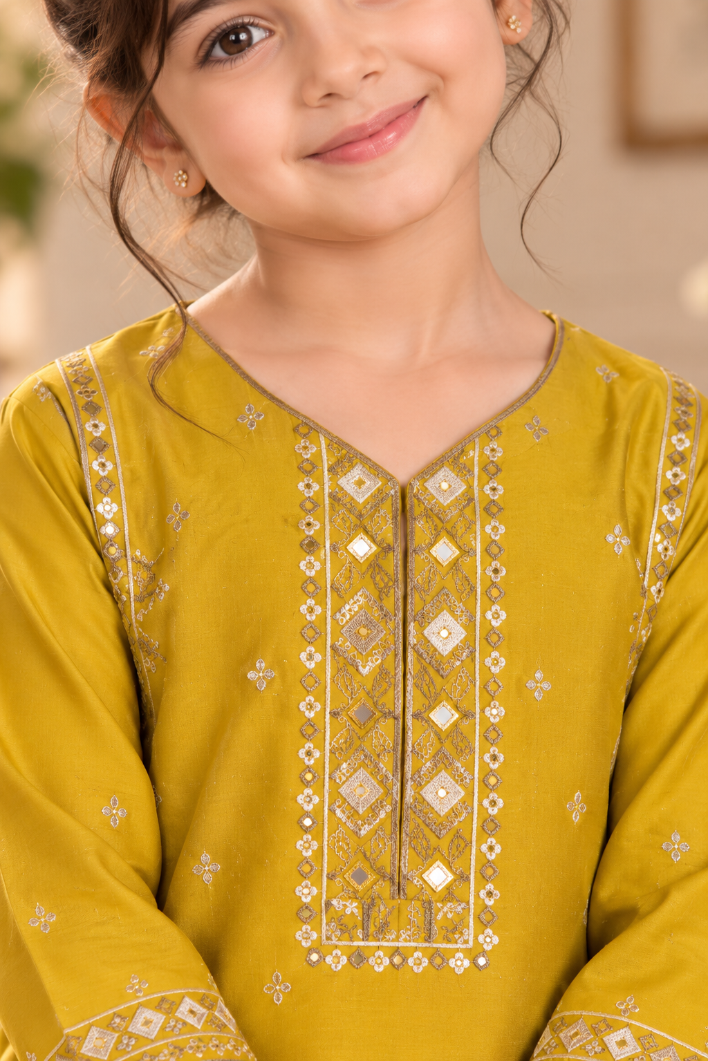 Mustard Yellow Lawn Embroidered 3-Piece Suit