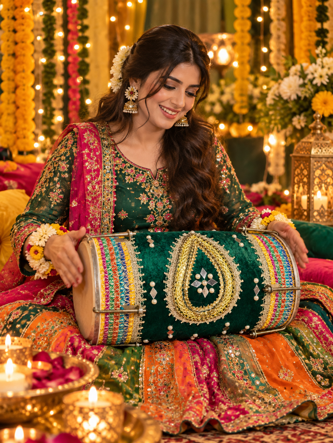 Traditional Embroidered Dholki