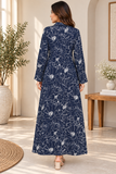 Navy Blue Floral Line-Print Long  Dress