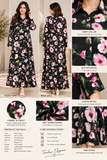 Black Floral Printed Belted long  Dress