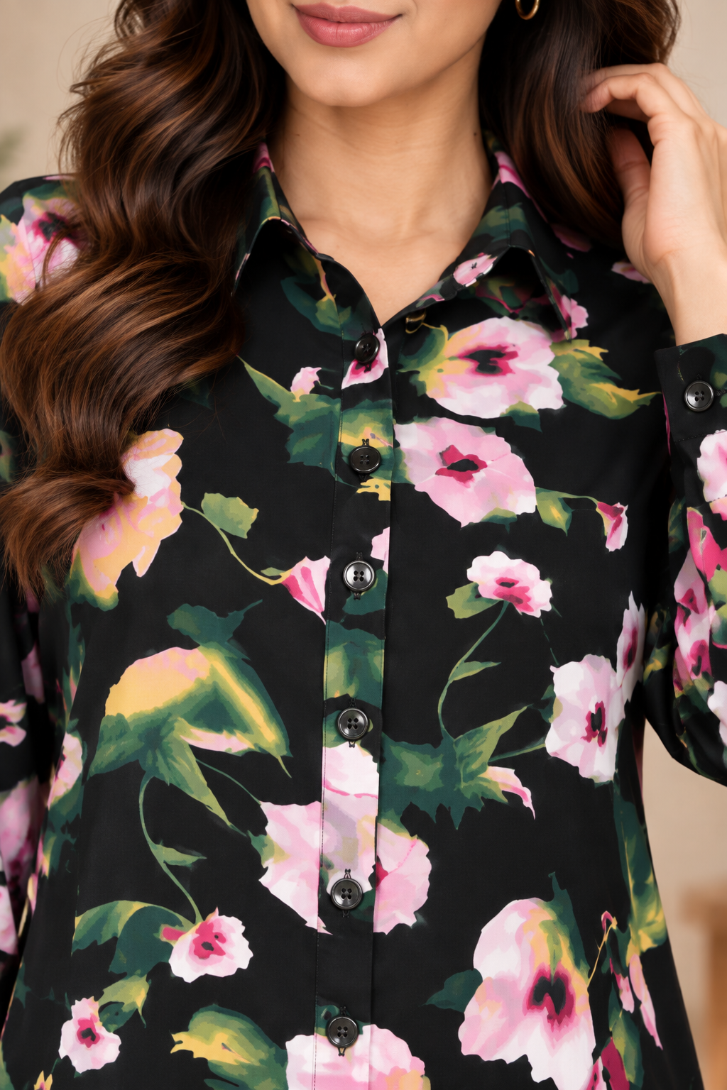 Black Floral Printed Belted long  Dress