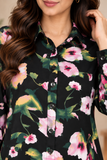 Black Floral Printed Belted long  Dress