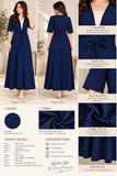 Navy Blue Polka Dot Tie-Waist long  Dress