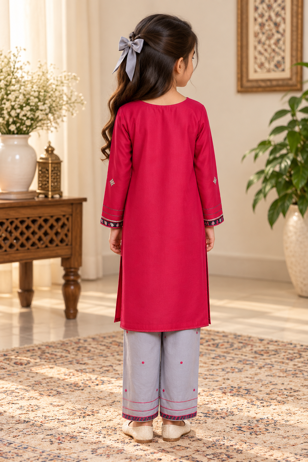 Pink and light purple embroidered 3-Piece suit