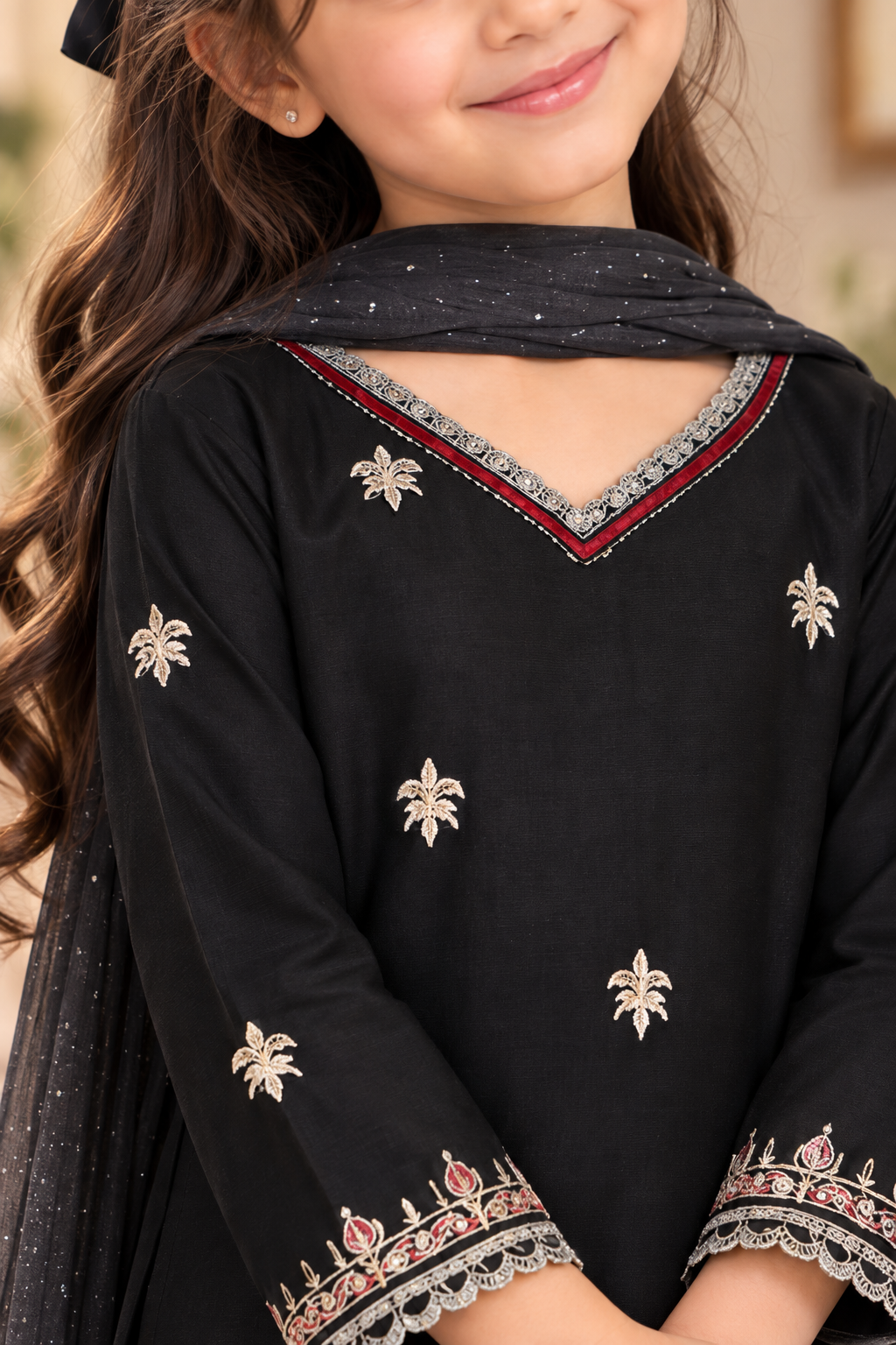 Black lawn embroided suit