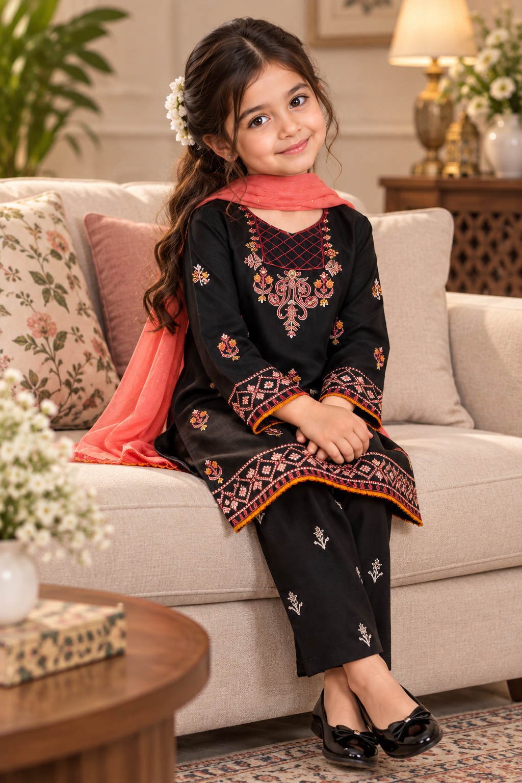 3pc Black embroidered lawn suit