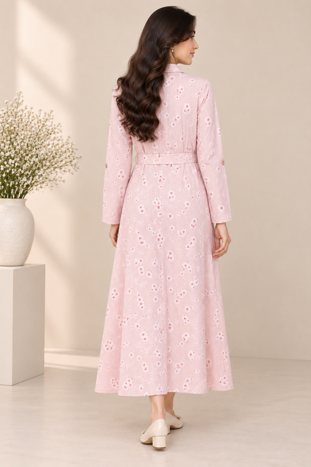 Pastel Pink Floral Eyelet with Belt