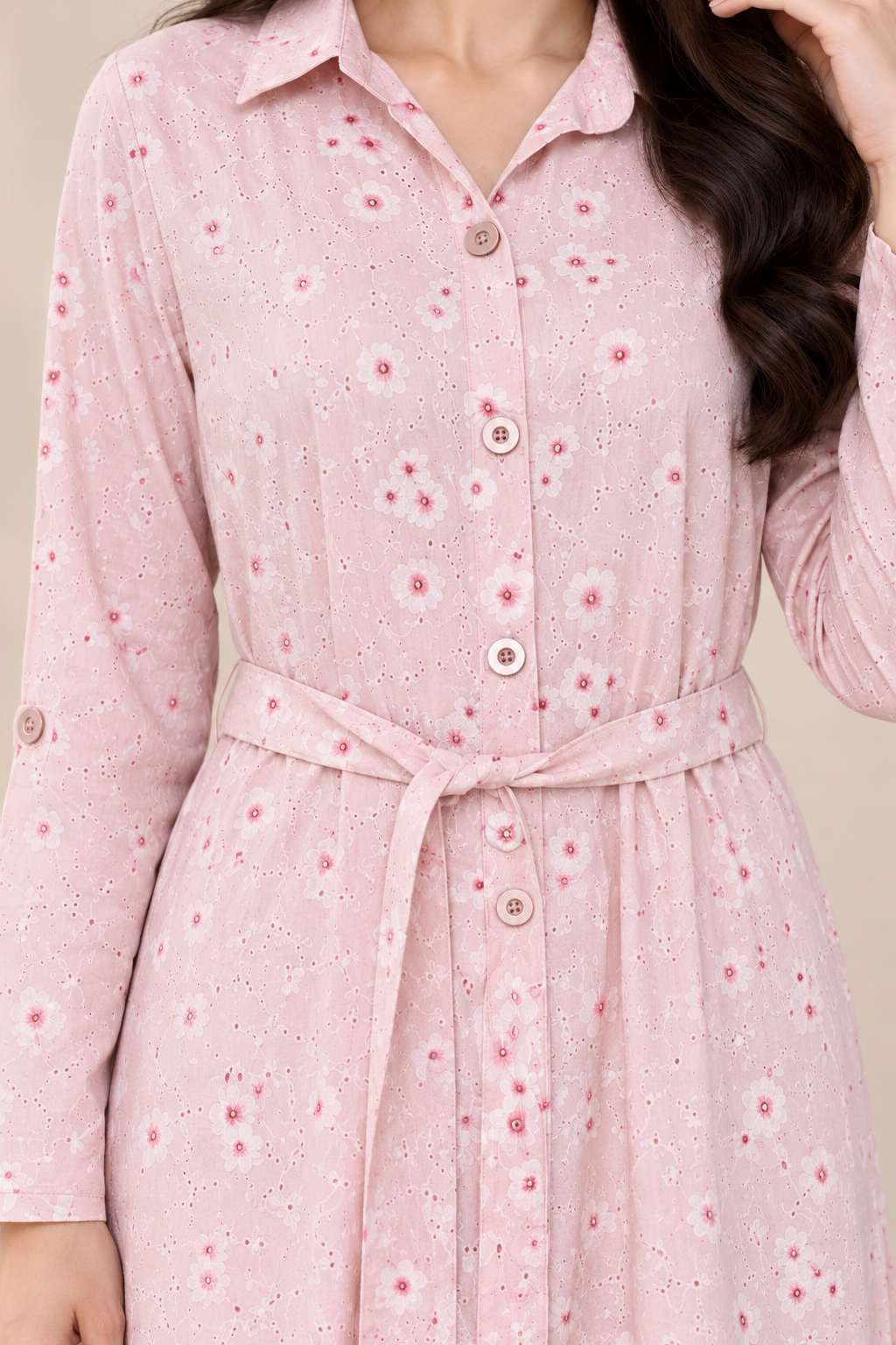 Pastel Pink Floral Eyelet with Belt