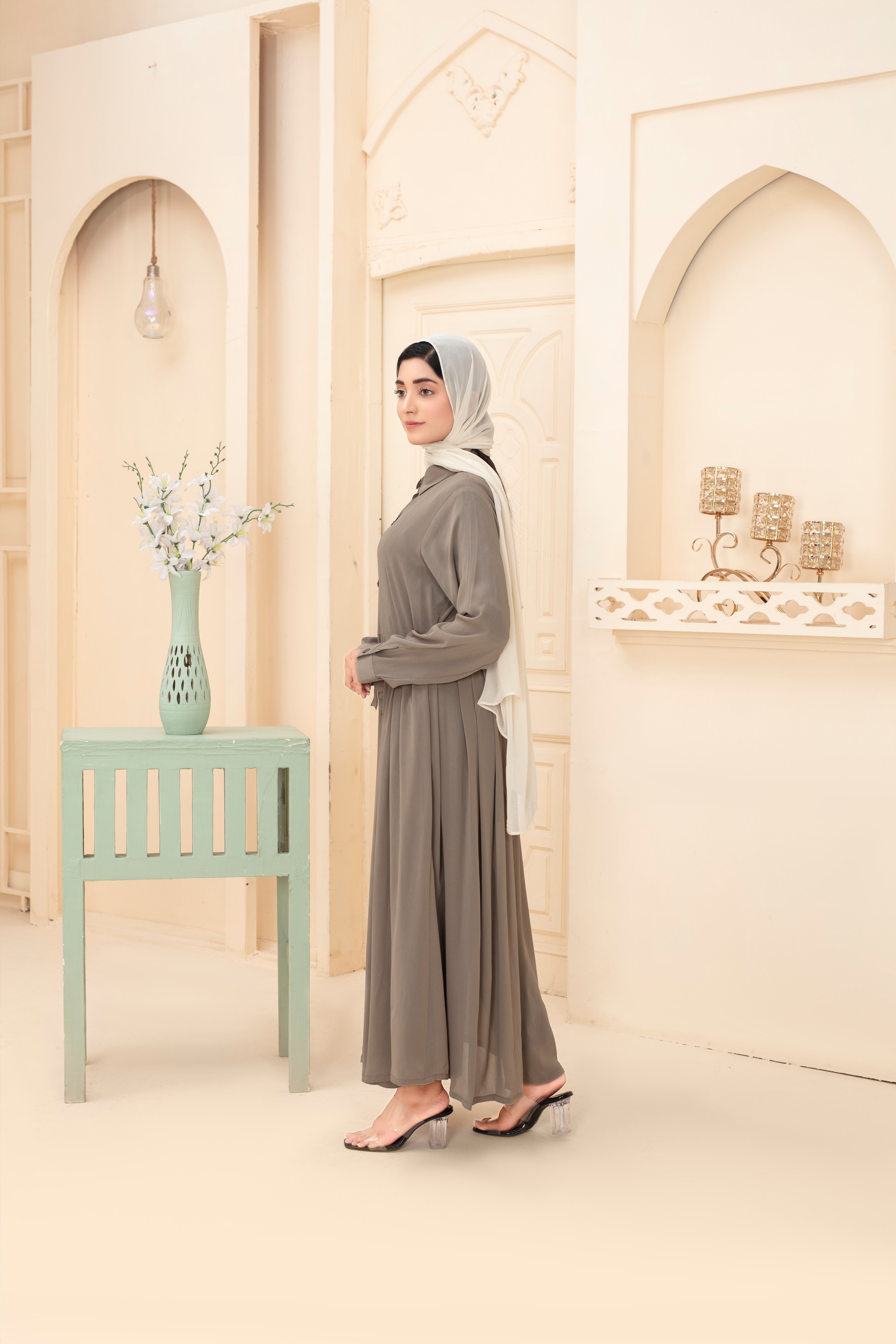 Earthy Sage Button-Down Maxi abaya