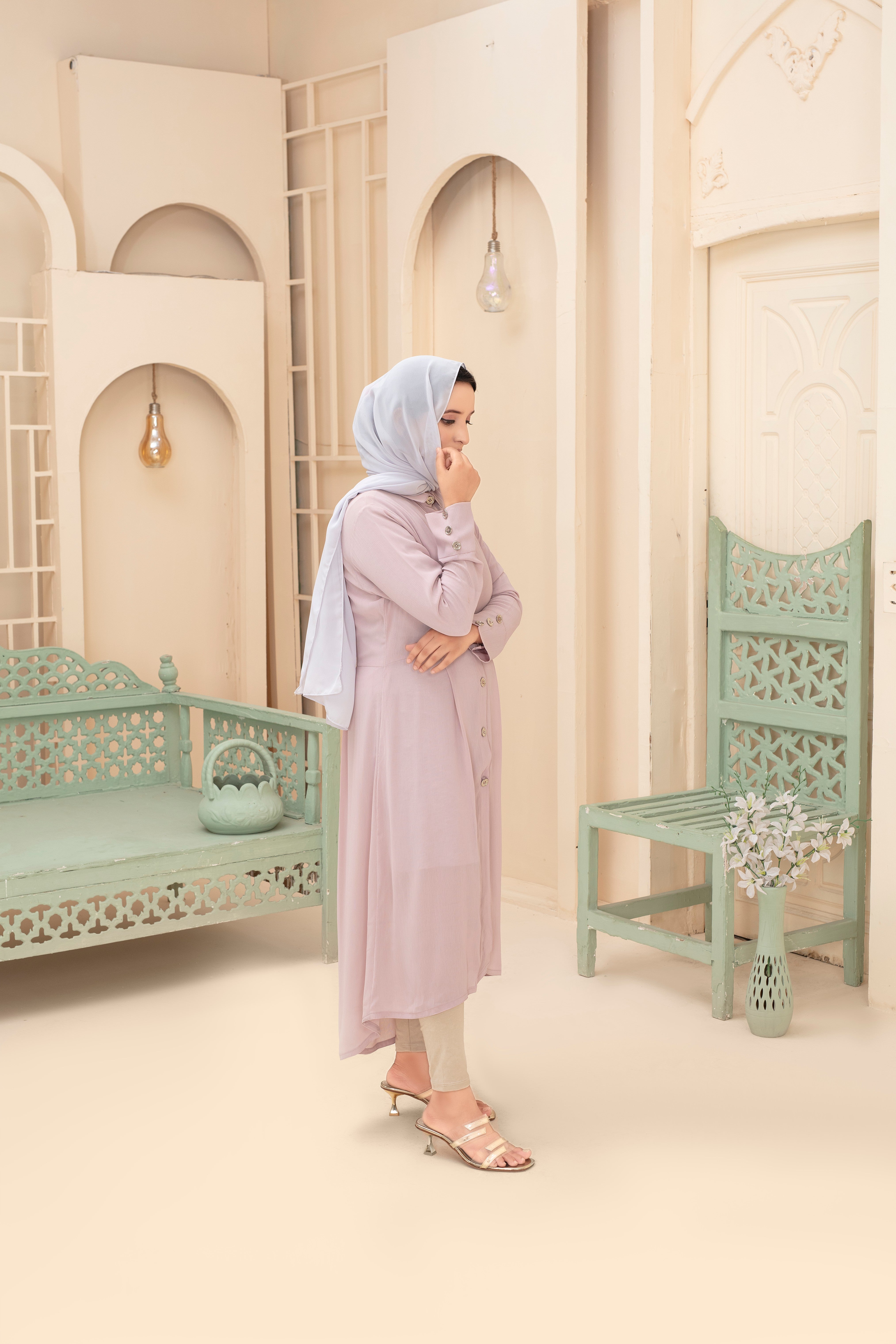 Abaya im Tunika-Schnitt in Altrosa