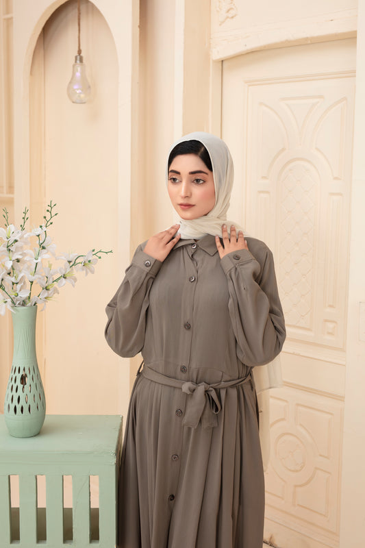 Abaya maxi boutonnée sauge naturelle