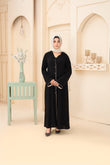 Klassische schwarze Abaya mit Knopfleiste und gemusterter Borte