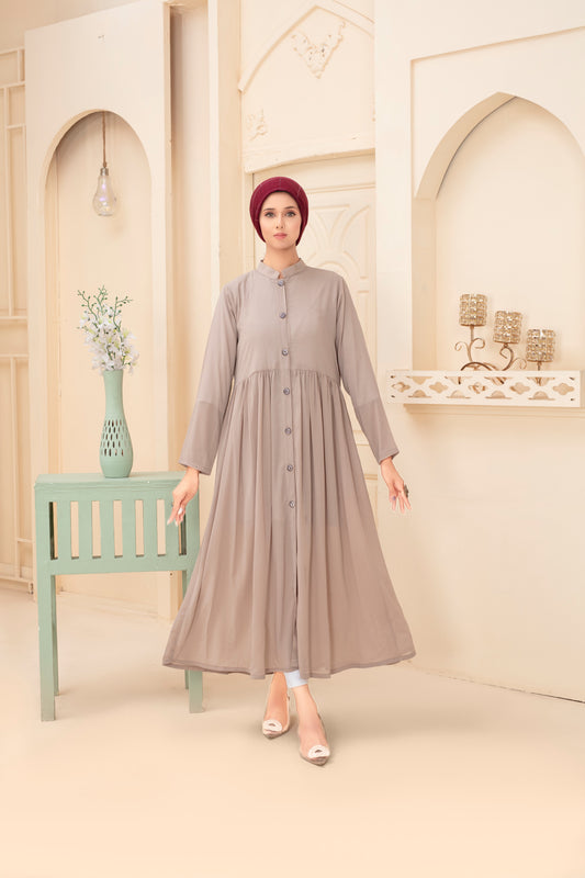 Taupe A-Linien Abaya mit Empire-Taille