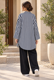 Black & White Vertical Stripe Open-Front Longline Shirt