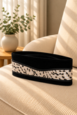 Black Velvet Peci Cap with Cream & Black Abstract Leaf Patterned Band