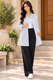 Classic Black & White Diamond Print Button-Front Tunic