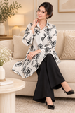 Ivory Black Floral Print Long Shirt
