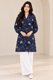 Navy Blue Floral Printed Long Shirt