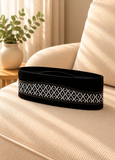 Black Peci Cap with White Geometric Accent Band | Traditional Kopiah