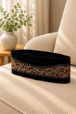 Black Velvet Peci Cap with Copper Floral Pattern Band | Traditional Foldable Kopiah