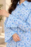 Blue Floral Printed Longline Shirt