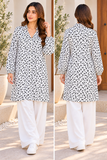 White & Grey Printed Button-Front Shirt