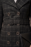 Classic Plaid Double-Breasted Trench Coat with Belt in Charcoal