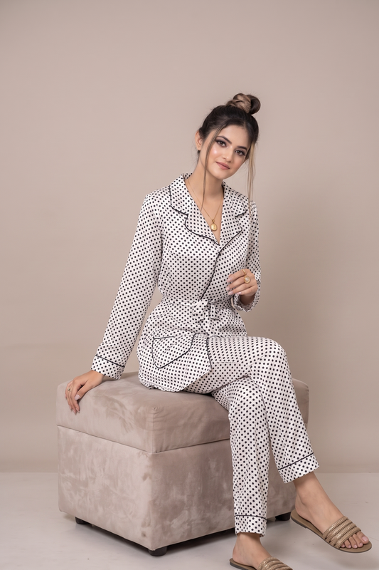 Vintage Charm Polka Dot Silk-Satin Sleepwear Set