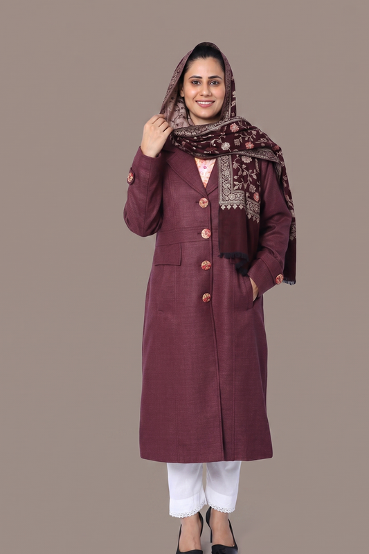 Premium Plum Wool-Blend Long Winter Coat