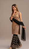 Elegantes Mocha- & Ebenholz-Gharara-Set mit Metallic-Stickerei