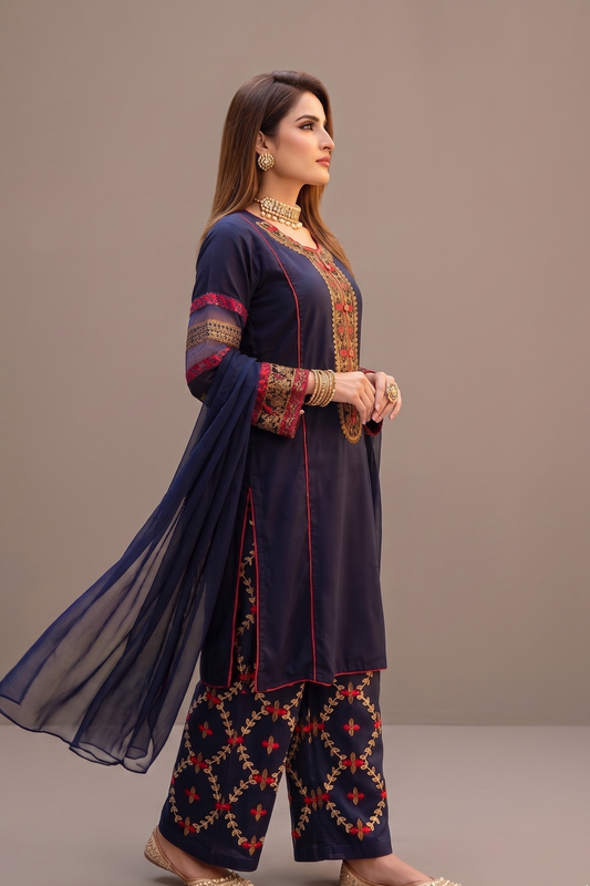 Embroidered Navy Ensemble
