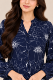 Navy Blue Floral Printed Long Shirt