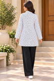 Classic Black & White Diamond Print Button-Front Tunic