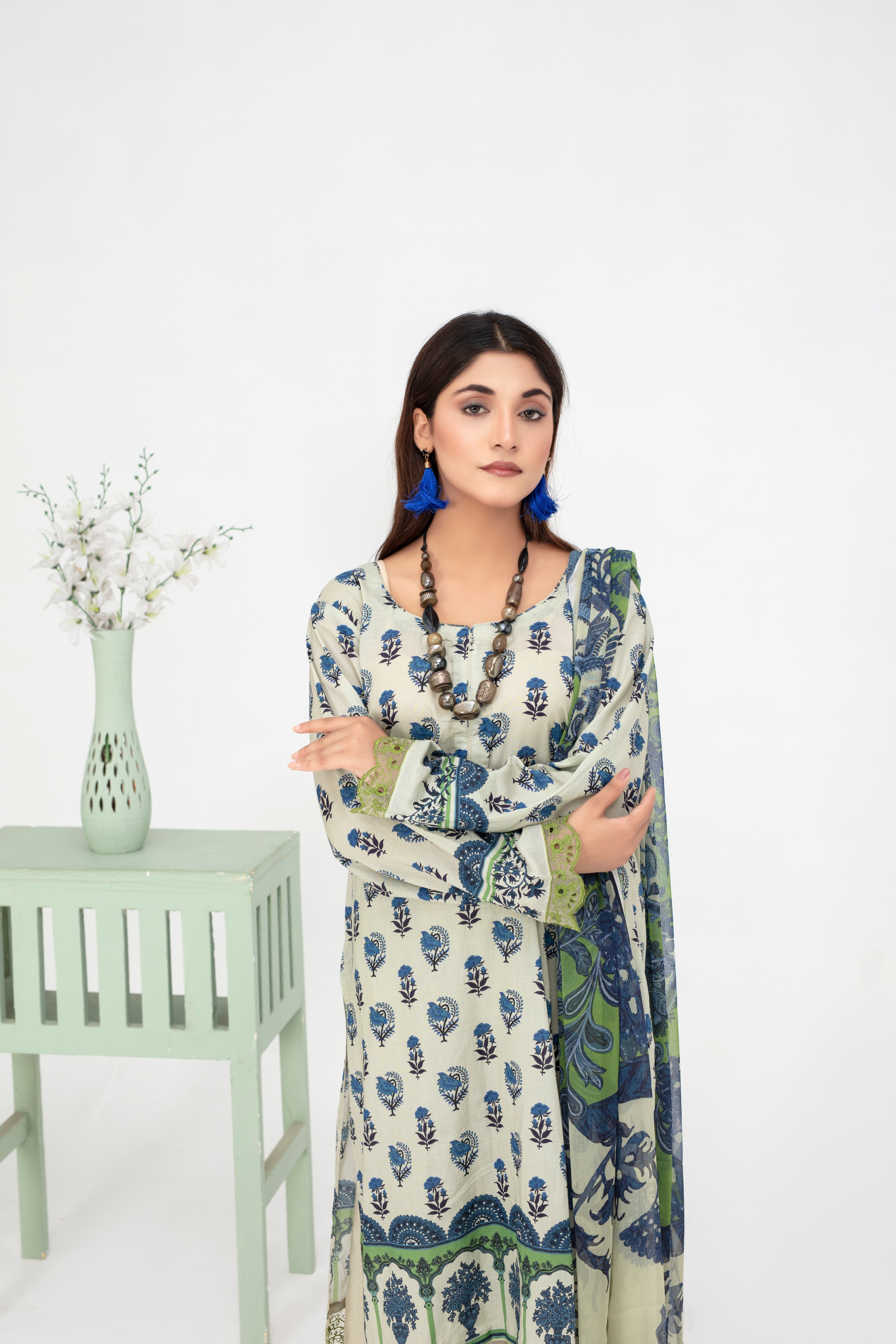 Earthy Sage & Cobalt Floral Ensemble