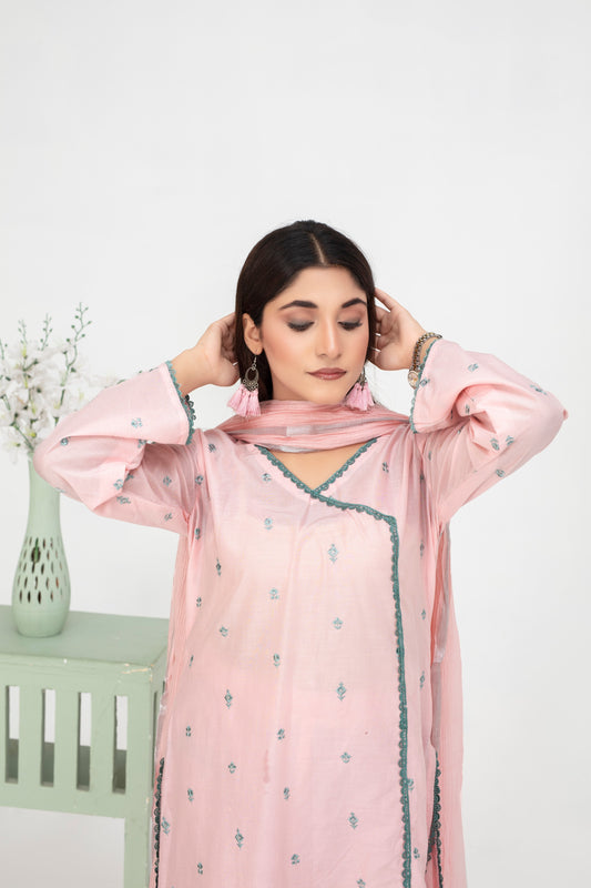 Kurta brodé rose pastel style Angrakha