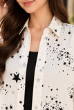 Elegant Black Star Print Button-Front Tunic Shirt