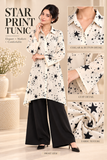 Ivory Star Print Long Shirt with Black