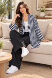Black & White Vertical Stripe Open-Front Longline Shirt